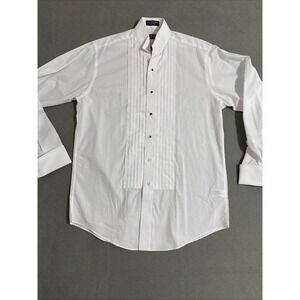 Vtg Men's Button Up Shirt White Tux Long Sleeve 15.5 Med Pleated Y2K Rockabilly